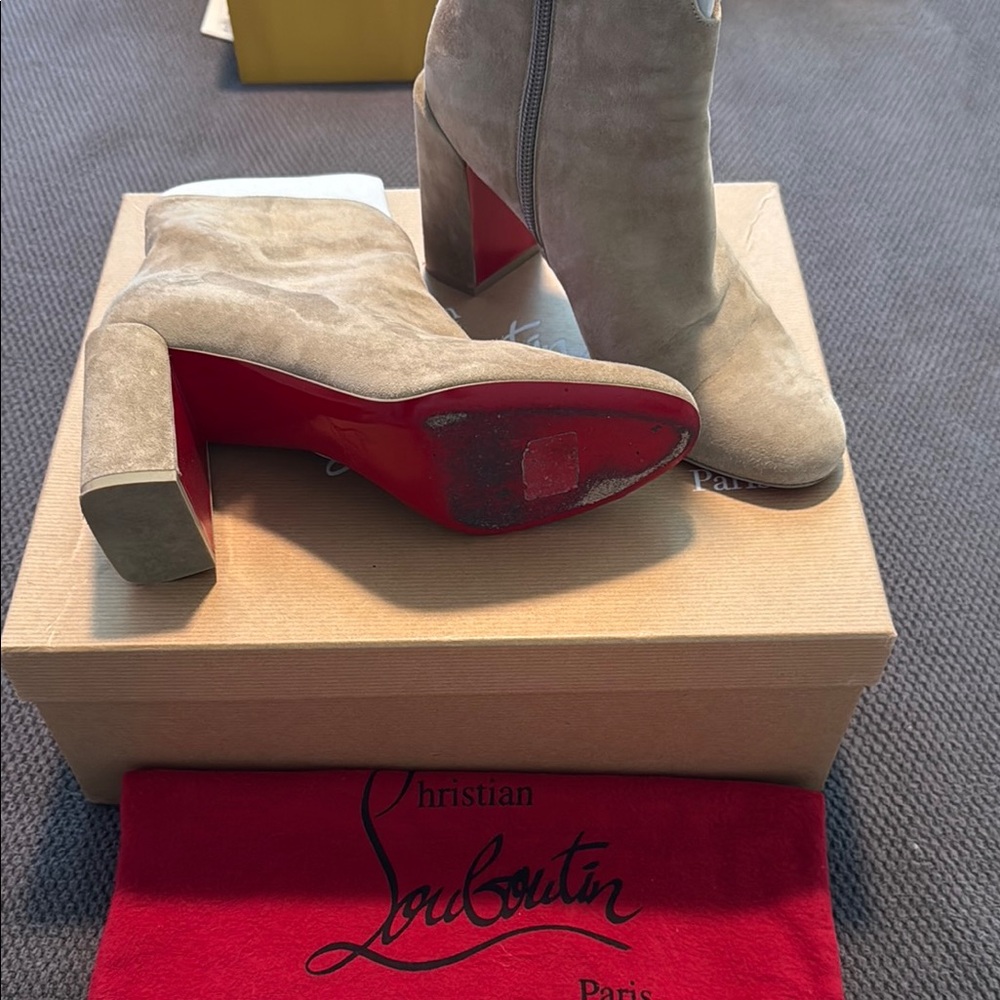 Christian Louboutin Tan Red Heeled Boots